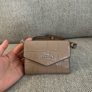 NWT Coach CU175 Mini Envelope Wallet W/Strap In Crocodile Embossed Leather